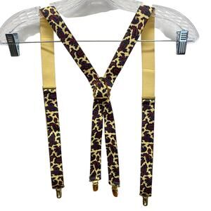 Vintage CAS West‎ Germany Yellow Paisley Suspenders Adjustable Gold Tone Braces